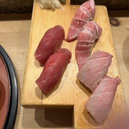 Maguro, chutoro and otoro. Melts in your mouth Maguro, chutoro and otoro. Melts in your mouth