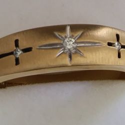 Prestige Jewelers - We love the sign of the cross on the grooms wedding band. Both Christians & had served for many years. We are retired, excited about r union