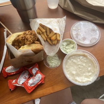 Bird Bird Biscuit - Queen beak, side gravy, French fries + dill Mayo - Breakfast & Brunch Near Me - Austin, Texas