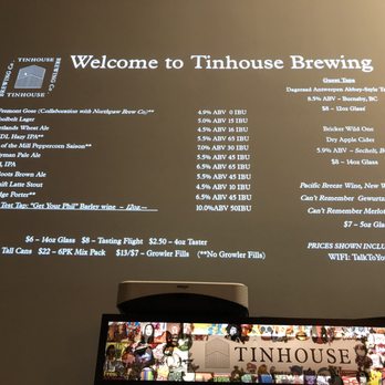 Tinhouse Brewing - Menu projection with mouse cursor~ (March 2020) - Breweries Near Me - Port Coquitlam, British Columbia