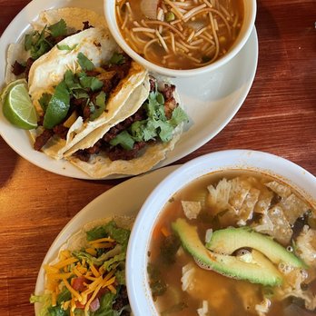 La Cocina de Consuelo - Tacos al Pastor with fideo, Tortilla Soup & Taco Combo with beef taco - Mexican Near Me - Austin, Texas