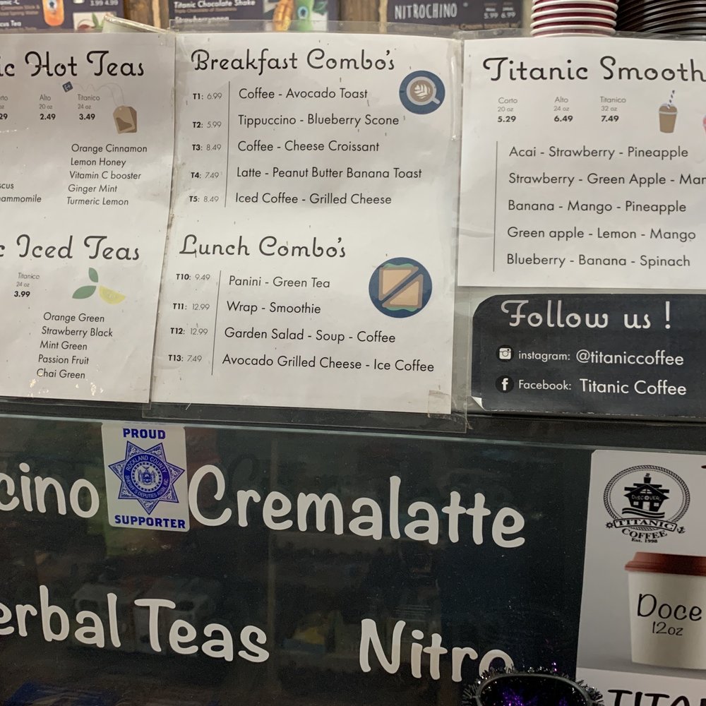 Titanic Coffee - Combos menu - Coffee & Tea Near Me - Congers, New York Titanic Coffee - Combos menu - Coffee & Tea Near Me - Congers, New York