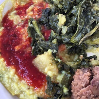 Krishna Lunch - Today's delicious lunch: dal, chutney, greens and potatoes, halva and grapefruit juice. #vegan - Vegetarian Near Me - Gainesville, Florida