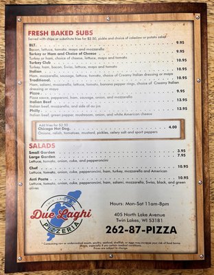 Menu photo 2 Due Laghi Pizzeria Twin Lakes, WI