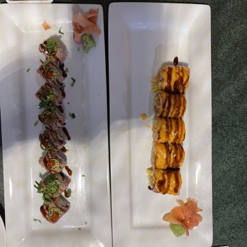 Ok Breakfast & Sushi Bar - left Filet Mignon roll - right sunset roll - Breakfast & Brunch Near Me - Moore, Oklahoma Ok Breakfast & Sushi Bar - left Filet Mignon roll - right sunset roll - Breakfast & Brunch Near Me - Moore, Oklahoma