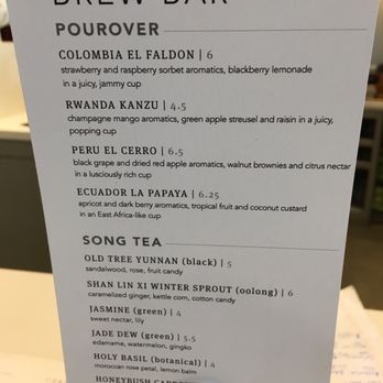 Ceremony Coffee Roasters - Harbor Point - Pour over menu, May 2018. - Coffee & Tea Near Me - Baltimore, Maryland