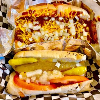 Dogfathers - Chili Cheese Dog Chicago Dog - Pizza Near Me - Parker, Arizona