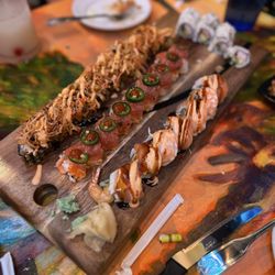 ART Burger Sushi Bar - Zack Attack Roll far left, chefs choice in the middle, Tiger far right