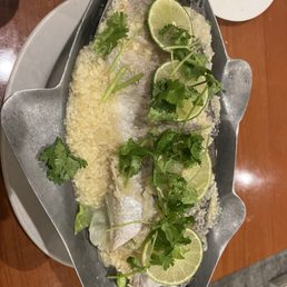 Steamed whole sea bream
