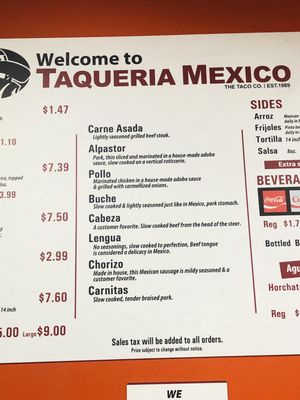 Menu photo 8 Taqueria Mexico La Habra, CA