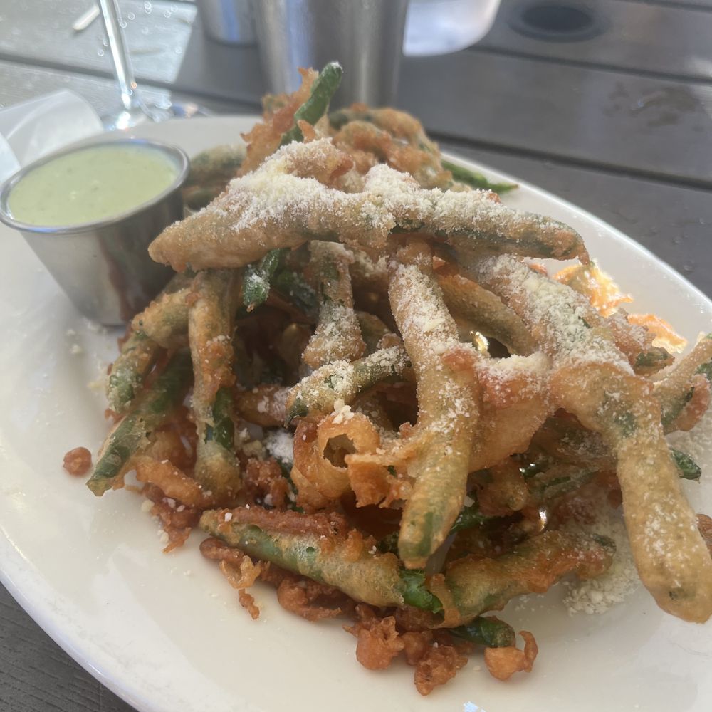 Sparky's Landing - "Deep Fried Green Beans" w/ Wasabi Ranch Dipping Sauce @ $10 - so good! - Steakhouses Near Me - Mount Shasta, California Sparky's Landing - "Deep Fried Green Beans" w/ Wasabi Ranch Dipping Sauce @ $10 - so good! - Steakhouses Near Me - Mount Shasta, California