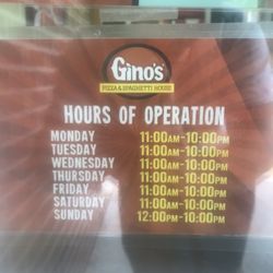 Gino's Pizza & Spaghetti House - Hours of operation