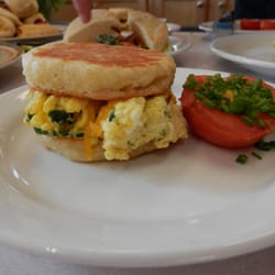 Shelburne Cafe - Breakfast sandwich combo on homemade biscuit with spinach.