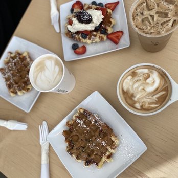 Union Roasters - Vanilla latte, almond milk chai tea, lavender latte, berries and cream waffle, and two cookie butter waffles - Coffee & Tea Near Me - Coeur d'Alene, Idaho Union Roasters - Vanilla latte, almond milk chai tea, lavender latte, berries and cream waffle, and two cookie butter waffles - Coffee & Tea Near Me - Coeur d'Alene, Idaho