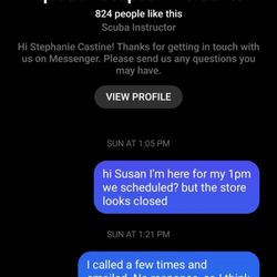 Aquatic Escapes Dive Center - Response after ghosting me