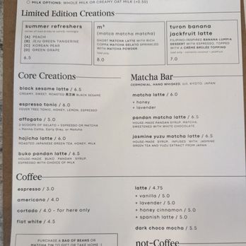 Kape Coffee - A printed menu from Kape Coffee in Columbus, OH, displaying various matcha, latte, and coffee beverages with prices. - Coffee & Tea Near Me - Columbus, Ohio