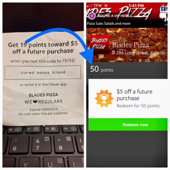 Blades Pizza - Every order comes with points to add to the Clover app for rewards.  #UpCloseSavor XP - Pizza Near Me - Ashville, Ohio