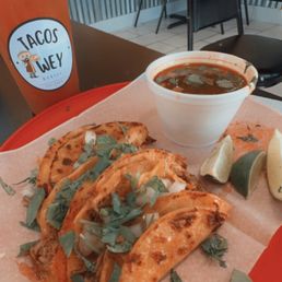 Birria tacos and watermelon Fresca