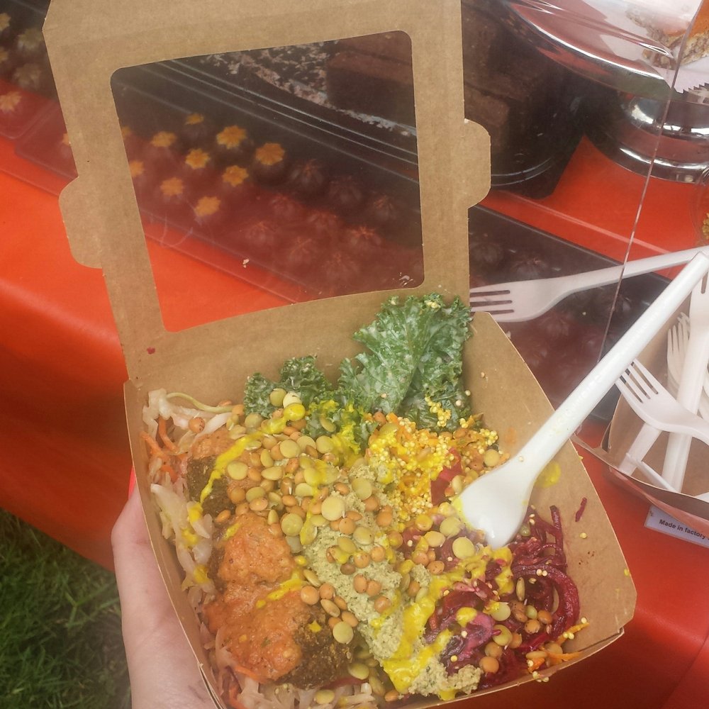 Incredible hummus & falafel salad bowl from Natasha's Raw & Living Food.