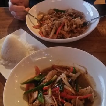 Pru Thai - Drunken noodle and sooo spicy ginger fried with pork .. it was just ok flavor - Thai Near Me - Clinton, New Jersey Pru Thai - Drunken noodle and sooo spicy ginger fried with pork .. it was just ok flavor - Thai Near Me - Clinton, New Jersey