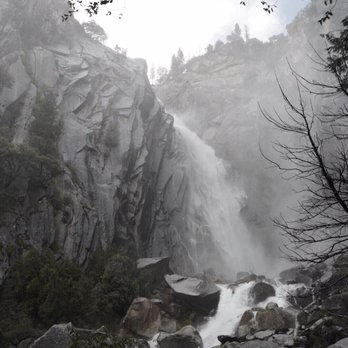 Cascade Falls - I made it!  There was a lot of mist being generated by the falls. - Hiking Near Me - Yosemite National Park, California