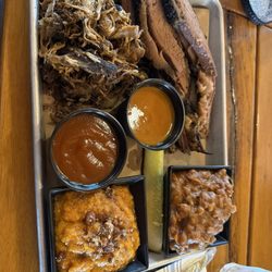 Pearl's - 2 meat combo, Brisket, pork bbq, baked beans, sweet potato casserole
