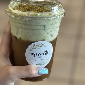Fig and Olive Cafe - Pistachio Cream Latte with Oatmilk - Desserts Near Me - Greensboro, North Carolina Fig and Olive Cafe - Pistachio Cream Latte with Oatmilk - Desserts Near Me - Greensboro, North Carolina