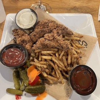 The Monica - Freebies chicken with fries and pickles - Breakfast & Brunch Near Me - Tucson, Arizona The Monica - Freebies chicken with fries and pickles - Breakfast & Brunch Near Me - Tucson, Arizona