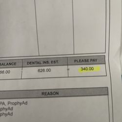 Diablo Vista Dental Care - Amount is not covered by insurance.