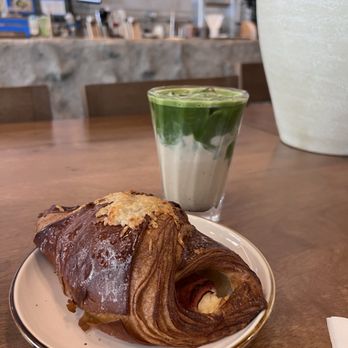 Libertino Cafe - Ham & Cheese Croissant and Iced Matcha Latte - Cafes Near Me - Miami, Florida