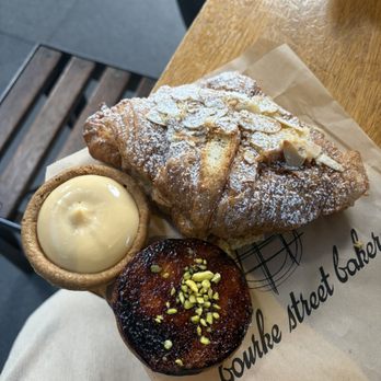 Bourke Street Bakery - Ginger crème brûlée tart, lemon tart and double baked almond/praline croissant. - Bakeries Near Me - Barangaroo, NSW