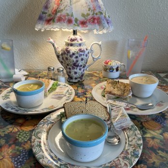 Cafe De Coco - Look how cute! All the plates are different but beautiful and that lamp! - Cafes Near Me - Nampa, Idaho