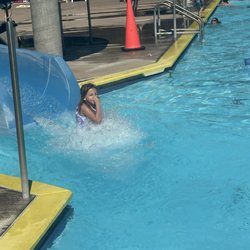 Amazon Pool - Willow coming down the slide