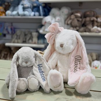 Dilly Dally's Toy Store - Look at these beautifuly monogrammed Bukowski bunnies! The perfect addition to an Easter basket or a baby gift!... - Toy Stores Near Me - Rogers, Arkansas Dilly Dally's Toy Store - Look at these beautifuly monogrammed Bukowski bunnies! The perfect addition to an Easter basket or a baby gift!... - Toy Stores Near Me - Rogers, Arkansas