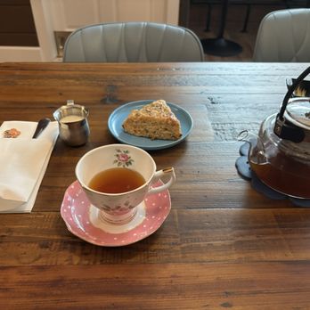 SereniTea Cup - Spicy Masala Chai and a Ham and Cheddar scone - Tea Rooms Near Me - Cedar Park, Texas