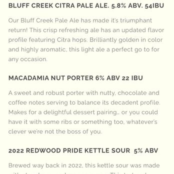 Six Rivers Brewery - Menu 6/4/24 - Pubs Near Me - McKinleyville, California