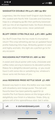 Menu photo 6 Six Rivers Brewery McKinleyville, CA
