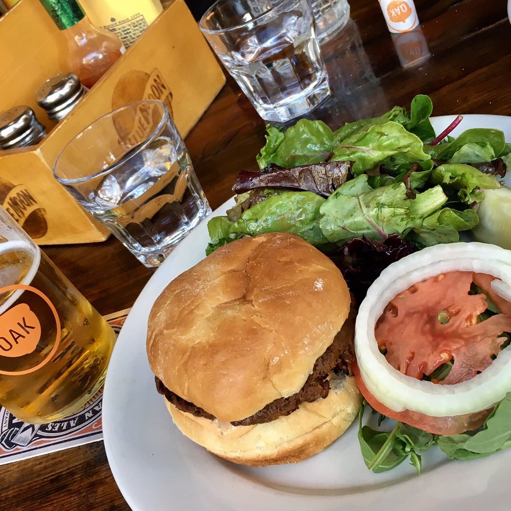 Oak - Field Burger (vegan) and Old Seattle Lager - Burgers Near Me - Seattle, Washington Oak - Field Burger (vegan) and Old Seattle Lager - Burgers Near Me - Seattle, Washington