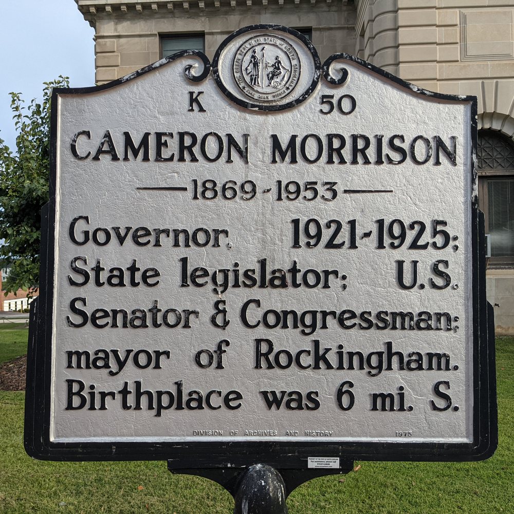 Cameron Morrison Historical Marker - Cameron Morrison Historical Marker, Rockingham - Landmarks & Historical Buildings Near Me - Rockingham, North Carolina Cameron Morrison Historical Marker - Cameron Morrison Historical Marker, Rockingham - Landmarks & Historical Buildings Near Me - Rockingham, North Carolina