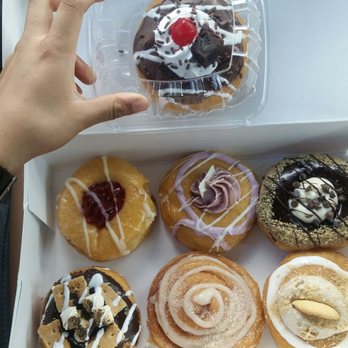 Mojo Donuts - TOP LEFT TO RIGHT Guava Cheese, Blueberry Cheesecake, Holy Cannoli, Smores, Cinnamon Bun, and Banana Cream Pie & Brownie Sundae donut :D - Donuts Near Me - Pembroke Pines, Florida Mojo Donuts - TOP LEFT TO RIGHT Guava Cheese, Blueberry Cheesecake, Holy Cannoli, Smores, Cinnamon Bun, and Banana Cream Pie & Brownie Sundae donut :D - Donuts Near Me - Pembroke Pines, Florida