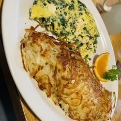 Village Cafe - Omelette with feta and spinach/ heaping delicious hash browns . Yum !