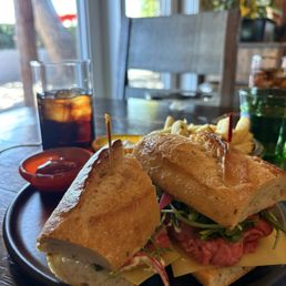 Rare beef baguette