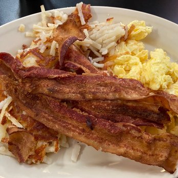 Blue Mound Cafe - Saginaw - Crispy bacon, scrambled eggs and hash browns - Breakfast & Brunch Near Me - Saginaw, Texas