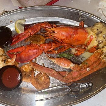 Angie's Seafood - Seafood three ways: steamed shrimp, snow crab, and a whole stuffed obstetrics tail with crab imperial - Seafood Near Me - Baltimore, Maryland