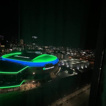Hampton Inn Oklahoma City-I-40 E - Nightime photo from our room overlooking Bricktown Okc and PayCom Stadium - Hotels Near Me - Midwest City, Oklahoma