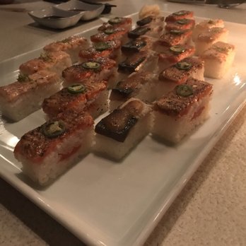 Minami - Salmon Oshi Sushi ($17), Ebi Oshi Sushi ($17), Saba Oshi Sushi ($17) - Japanese Near Me - Vancouver, British Columbia Minami - Salmon Oshi Sushi ($17), Ebi Oshi Sushi ($17), Saba Oshi Sushi ($17) - Japanese Near Me - Vancouver, British Columbia