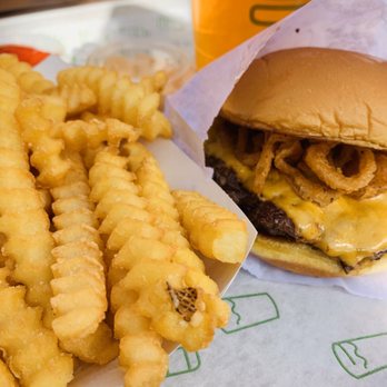 Shake Shack - Cheeseburger with fried onions, fries and beer. Oh my! - Burgers Near Me - San Diego, California Shake Shack - Cheeseburger with fried onions, fries and beer. Oh my! - Burgers Near Me - San Diego, California