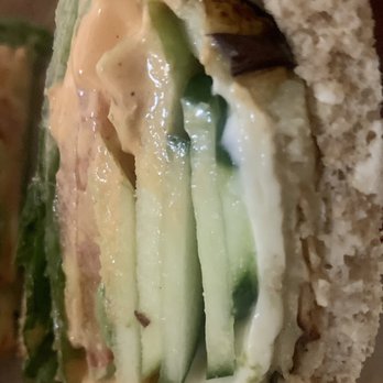 Nevera Juice Bar - Veggie club sandwich, amazing! eggplant, cucumbers, chipotle sauce. Jalapeños provided on side for sandwich. hearty sandwich made with love. - Juice Bars & Smoothies Near Me - Downey, California