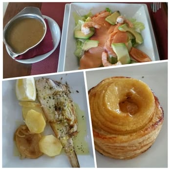 Galopain - Salade nordique (saumon, gambas, avocat), sole meunière (lenguado), feuilleté aux pommes - Coffee & Tea Near Me - Málaga, Massachusetts