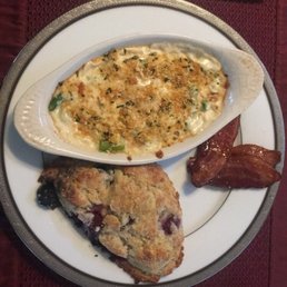 Last breakfast ): asparagus gratin, raspberry scone, and maple glazed bacon. All from scratch!